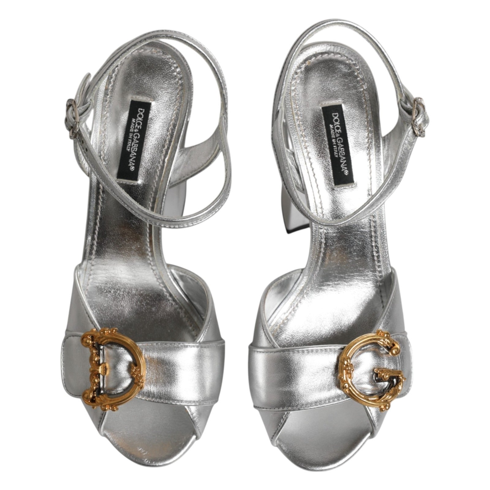 Dolce & Gabbana Silberne Logo-Riemchen-Absatzsandalen Schuhe