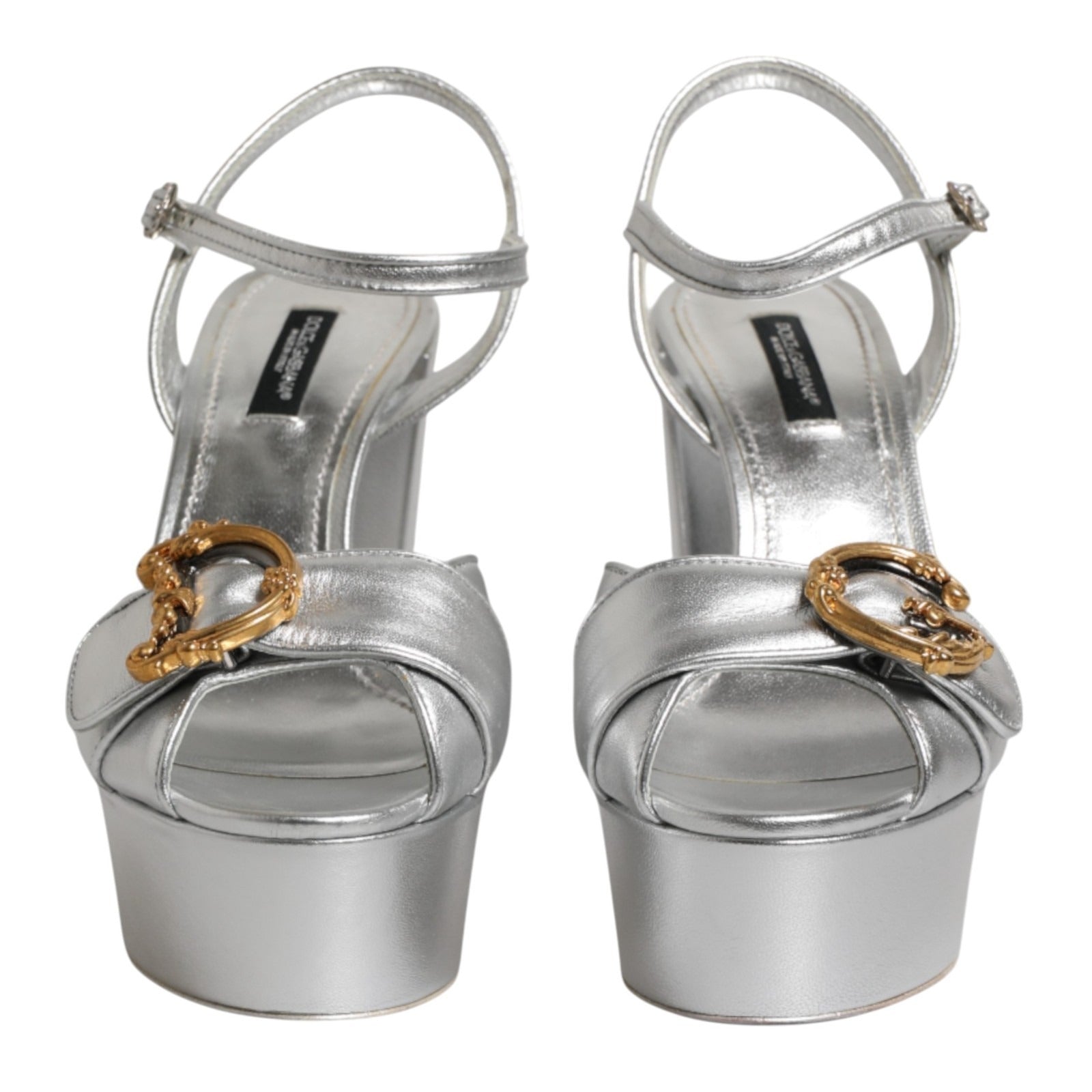 Dolce & Gabbana Silberne Logo-Riemchen-Absatzsandalen Schuhe