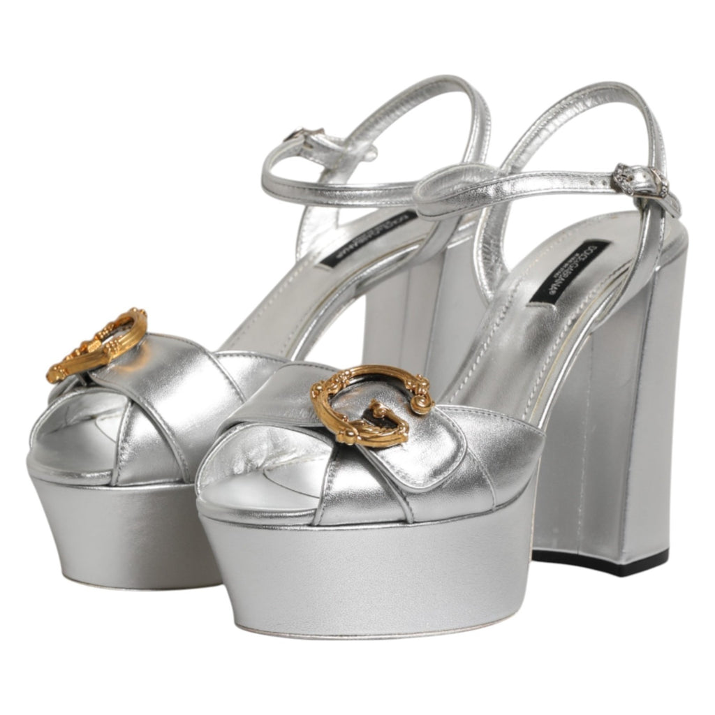 Dolce & Gabbana Silberne Logo-Riemchen-Absatzsandalen Schuhe