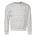 Pull blanc Dolce & Gabbana en coton avec logo embossé, col rond et coupe classique, visible en détail dans l'image.