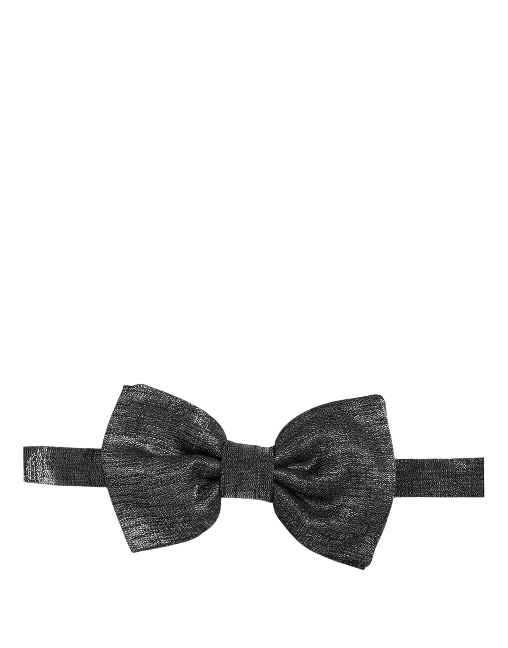 Dolce & Gabbana Men Metallic Dark Gray Silk Adjustable Neck Papillon Bow Tie