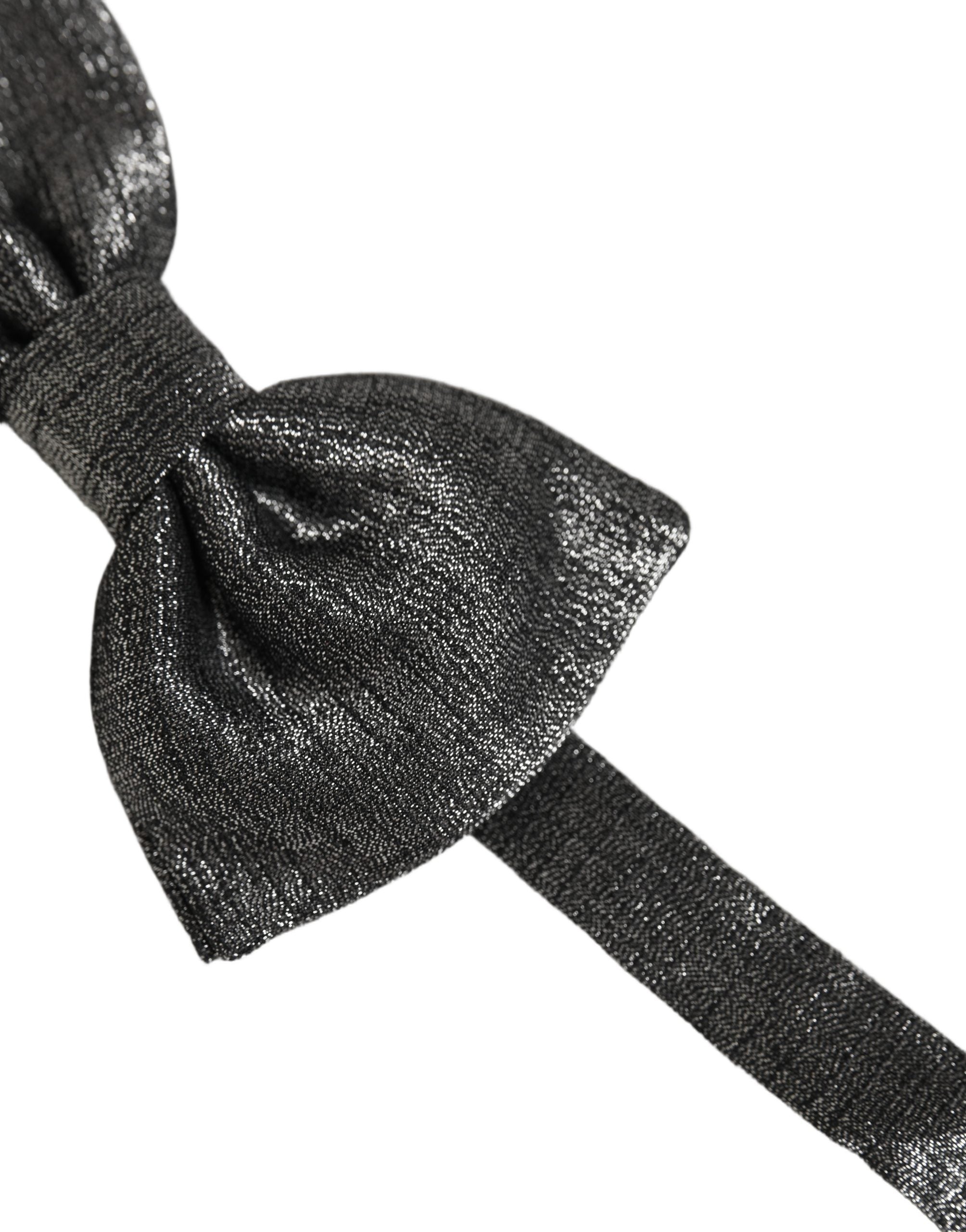 Dolce & Gabbana Men Metallic Dark Gray Silk Adjustable Neck Papillon Bow Tie