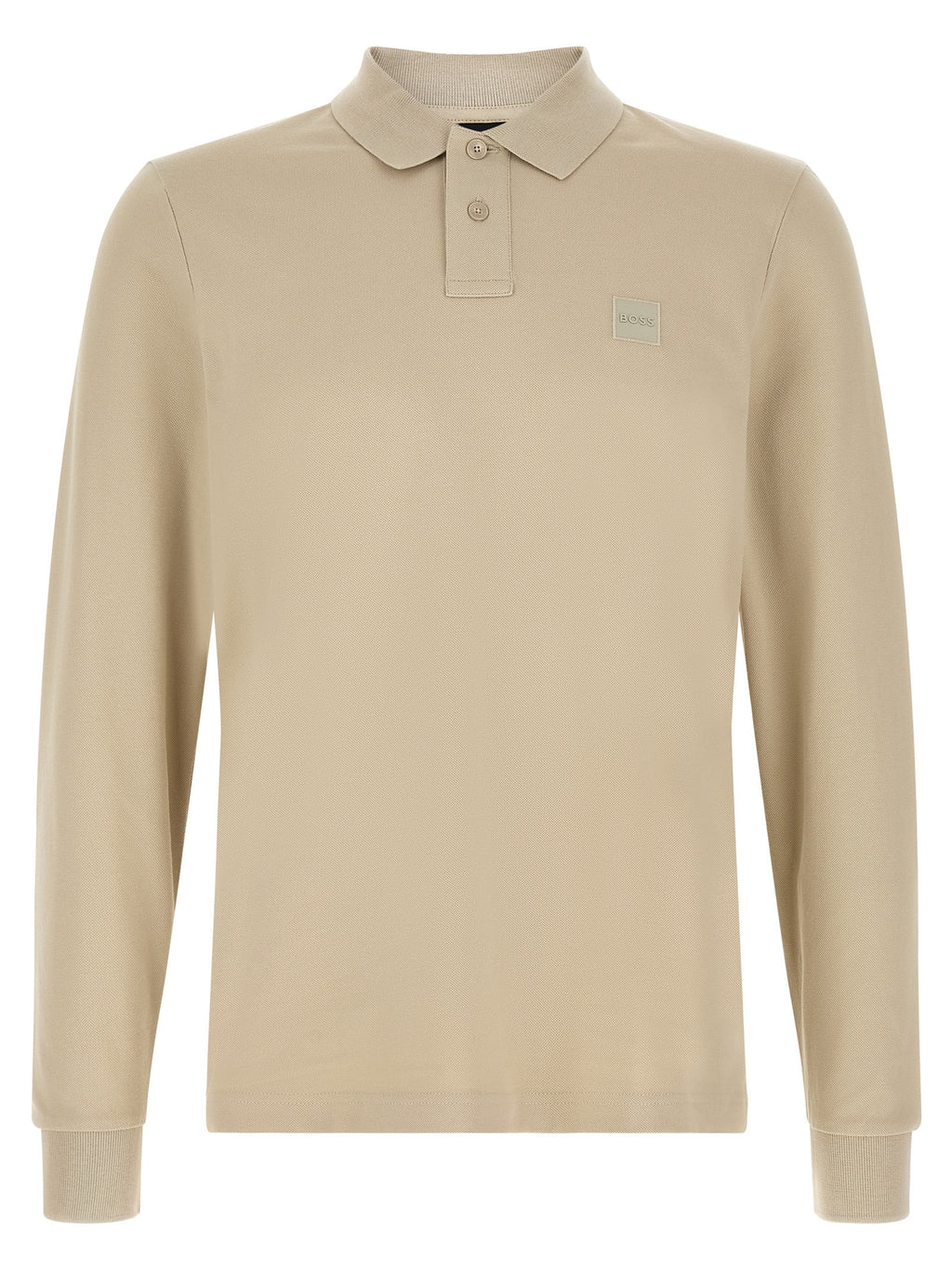 Chemise polo beige en coton de la marque Hugo Boss, avec col classique et logo discret sur la poitrine.