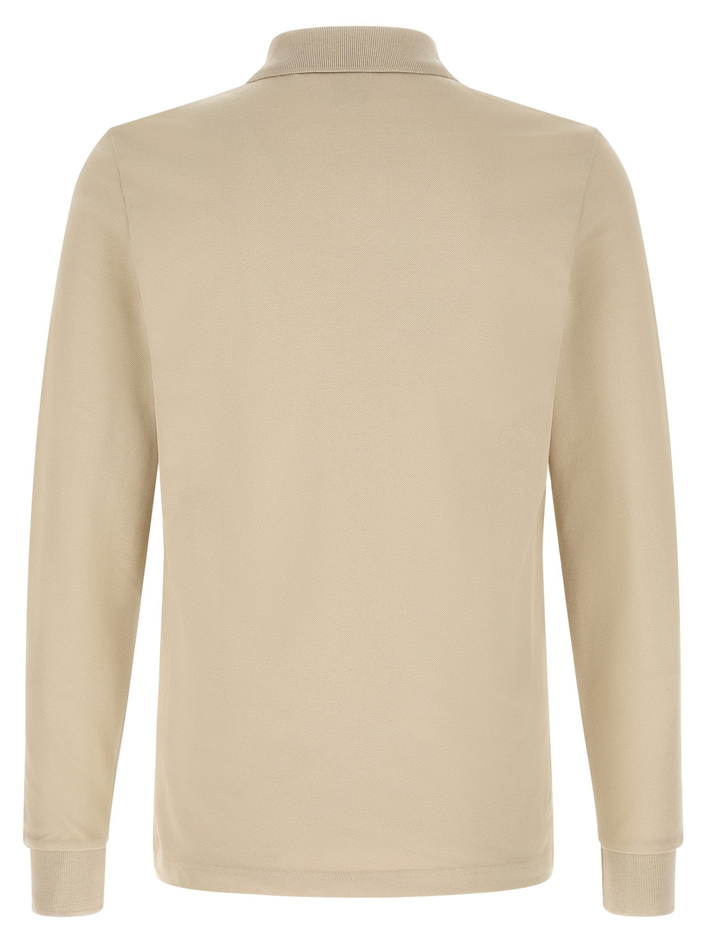 Chemise polo beige en coton de la marque Hugo Boss, vue de face, détails du col et des boutons visible.