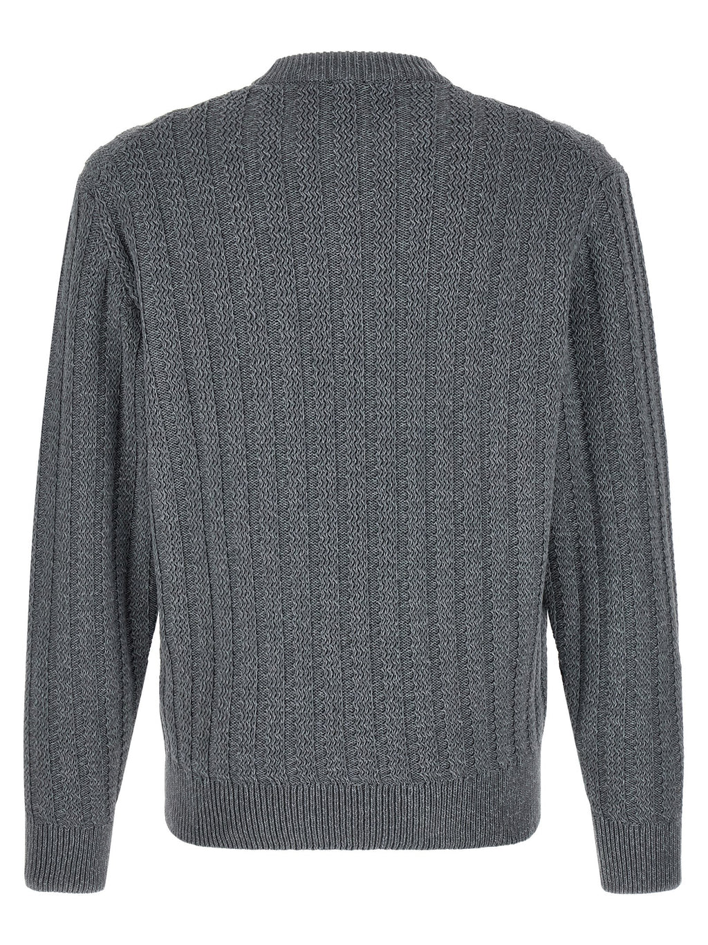 Cardigan en coton gris de la marque Hugo Boss, avec boutons et col en V, porté sur un mannequin.