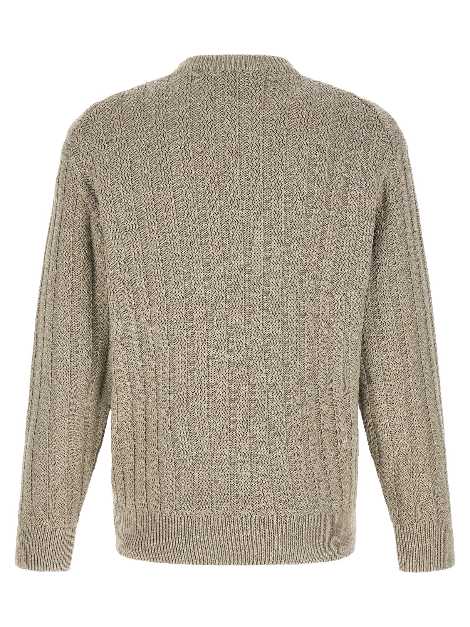 Cardigan en coton beige de la marque Hugo Boss, avec boutons et manches longues, porté sur un mannequin.