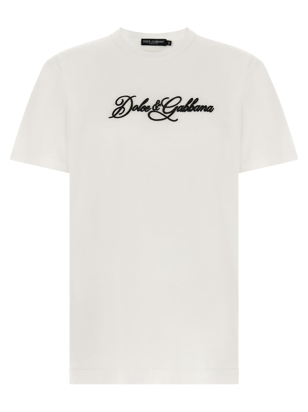 T-shirt en coton blanc de Dolce & Gabbana, design épuré, porté sur mannequin, vue de face.