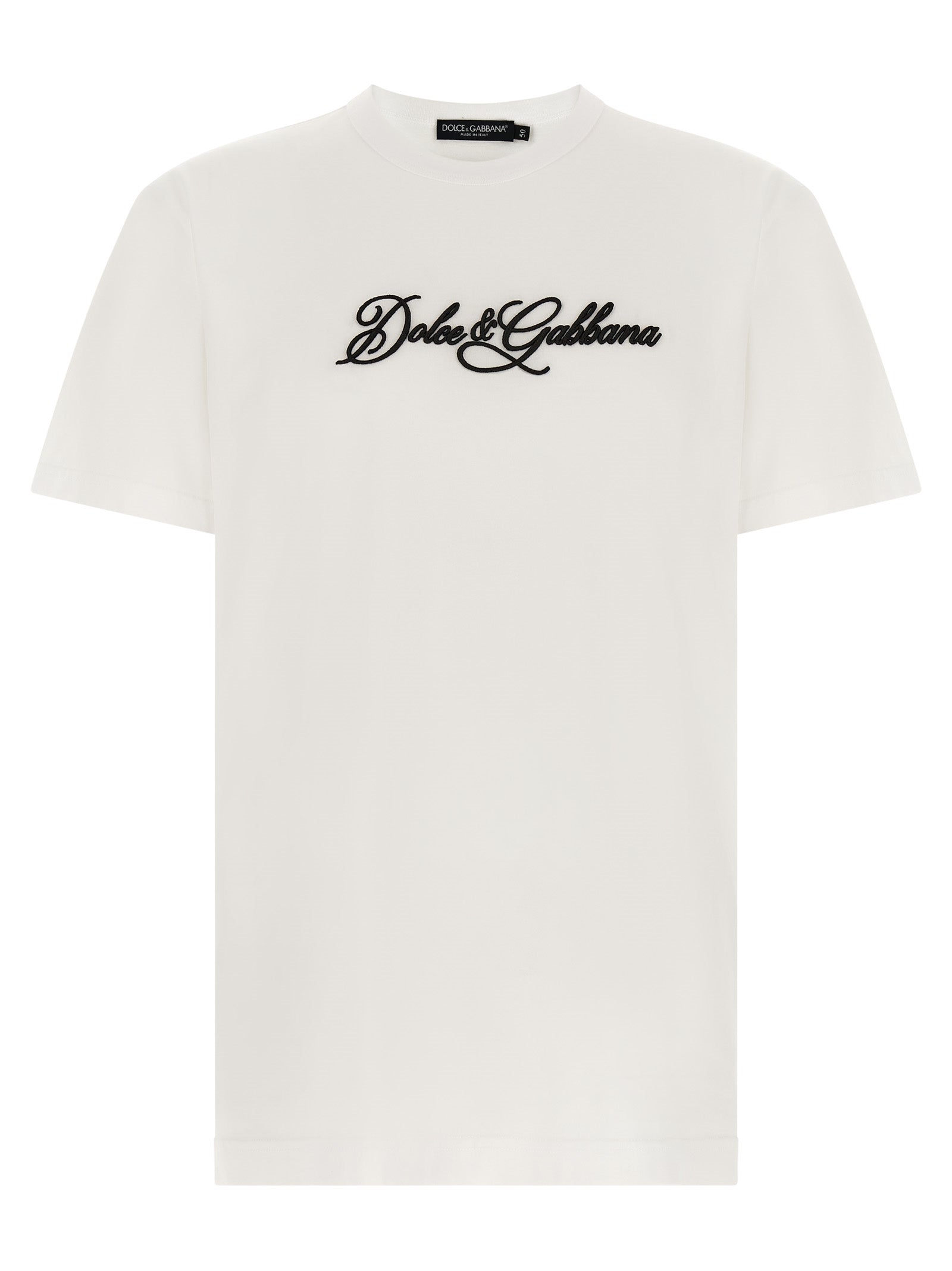 T-shirt en coton blanc de Dolce & Gabbana, design épuré, porté sur mannequin, vue de face.