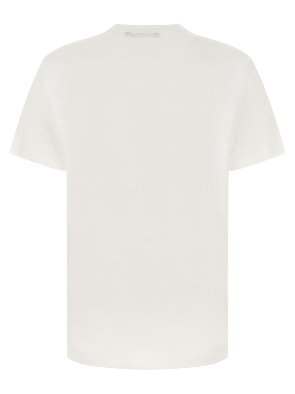 T-shirt blanc en coton Dolce & Gabbana porté, avec logo Dolce & Gabbana visible sur le devant.