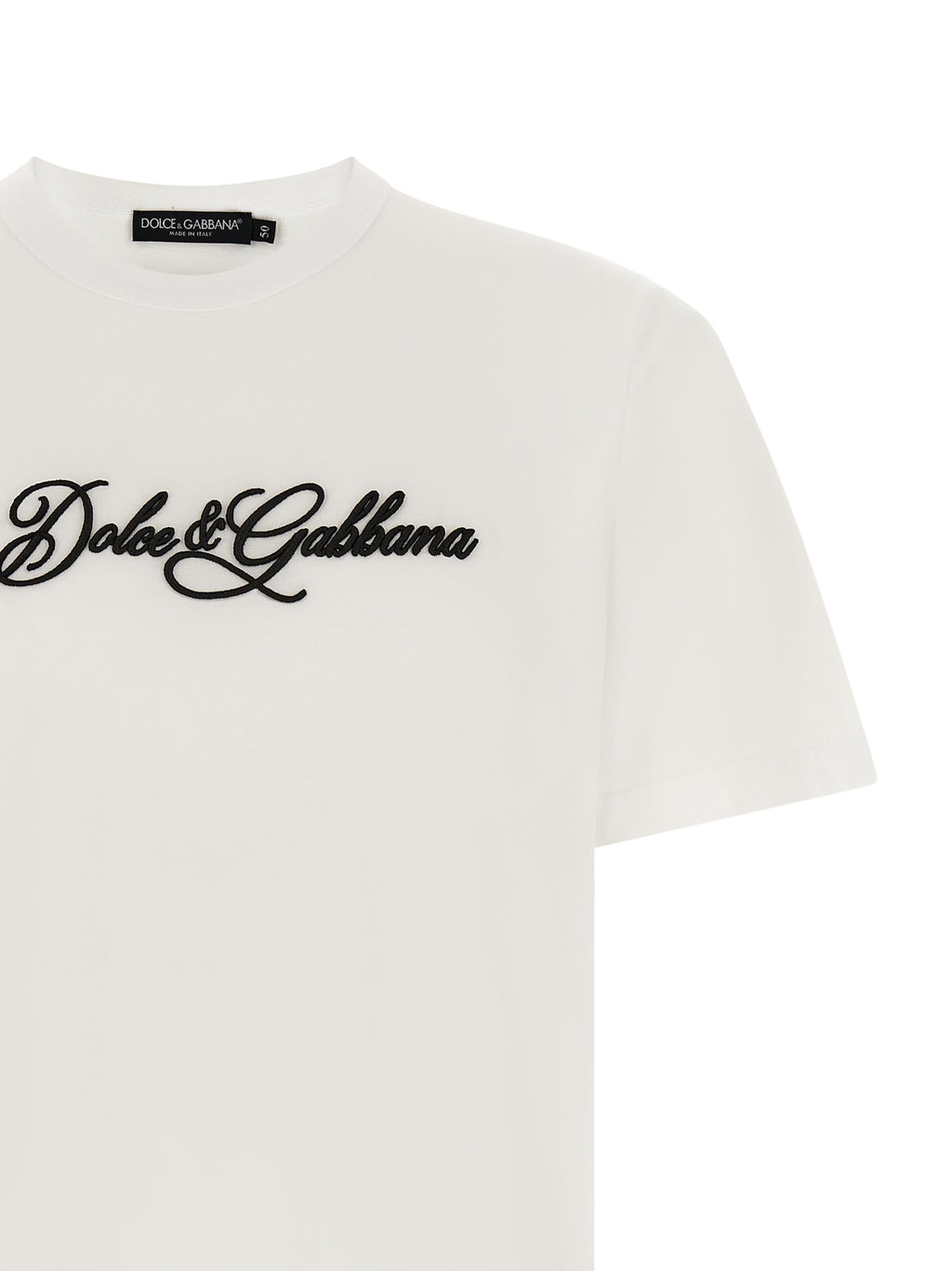 T-shirt blanc en coton de la marque Dolce & Gabbana, coupe classique, visible sur un mannequin.