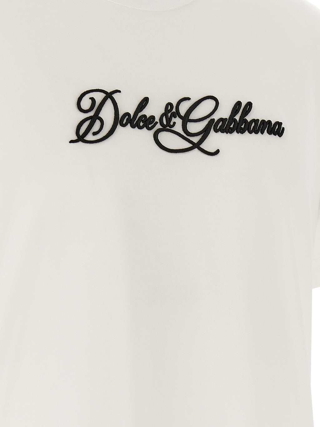 T-shirt en coton blanc de Dolce & Gabbana, style décontracté, avec logo discret, porté sur un mannequin.