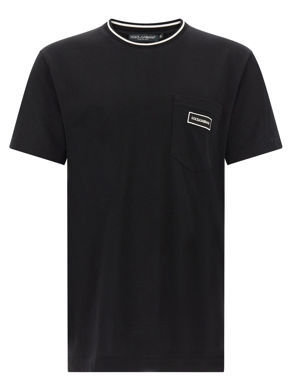 T-shirt en coton noir Dolce & Gabbana avec logo blanc, vue de face, tissu doux et coupe classique.