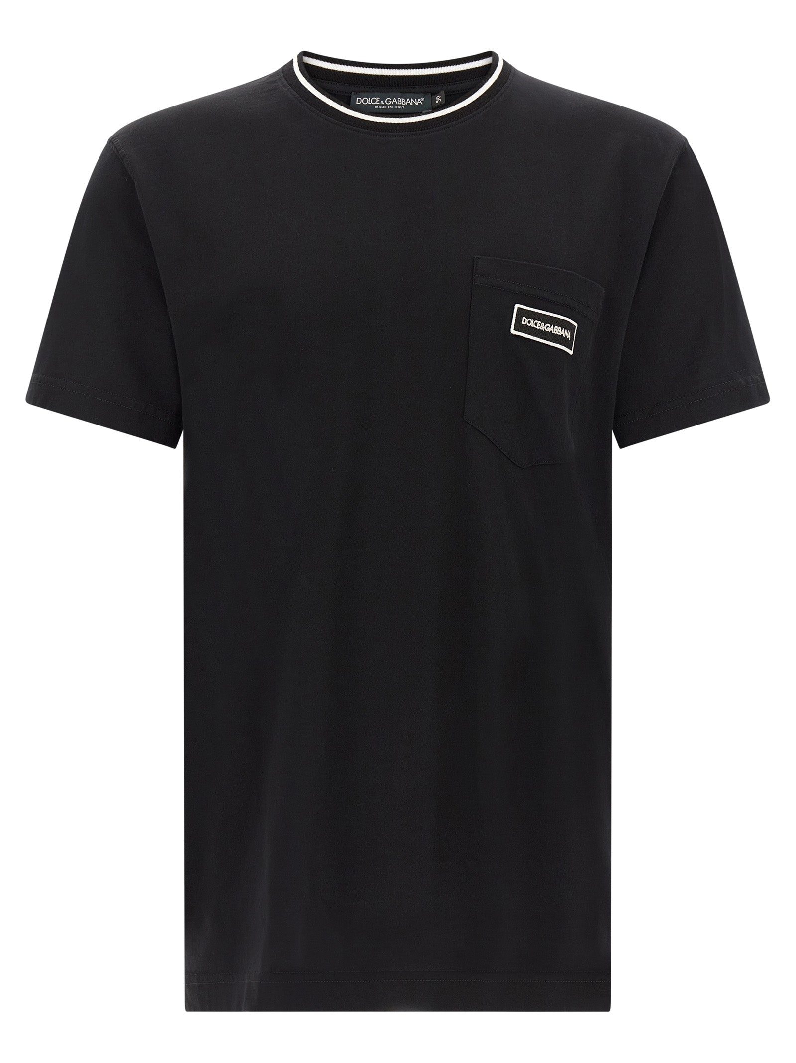 T-shirt en coton noir Dolce & Gabbana avec logo blanc, vue de face, tissu doux et coupe classique.