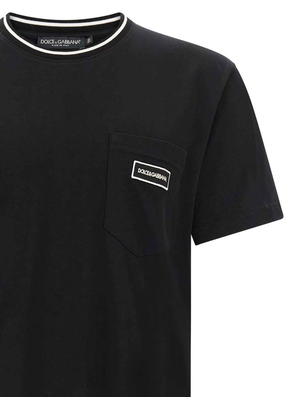 T-shirt en coton noir Dolce & Gabbana avec logo discret, manches courtes et coupe classique.