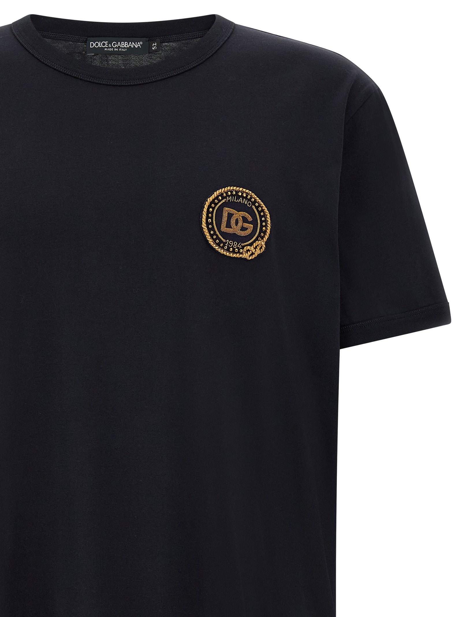 T-shirt en coton bleu Dolce & Gabbana, coupe classique et logo discret, vue de face.