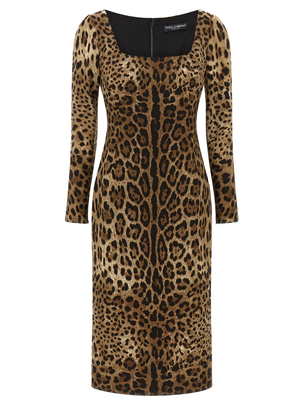 Robe midi en viscose marron Dolce & Gabbana avec décolleté en V et détails élégants, portée sur un mannequin.
