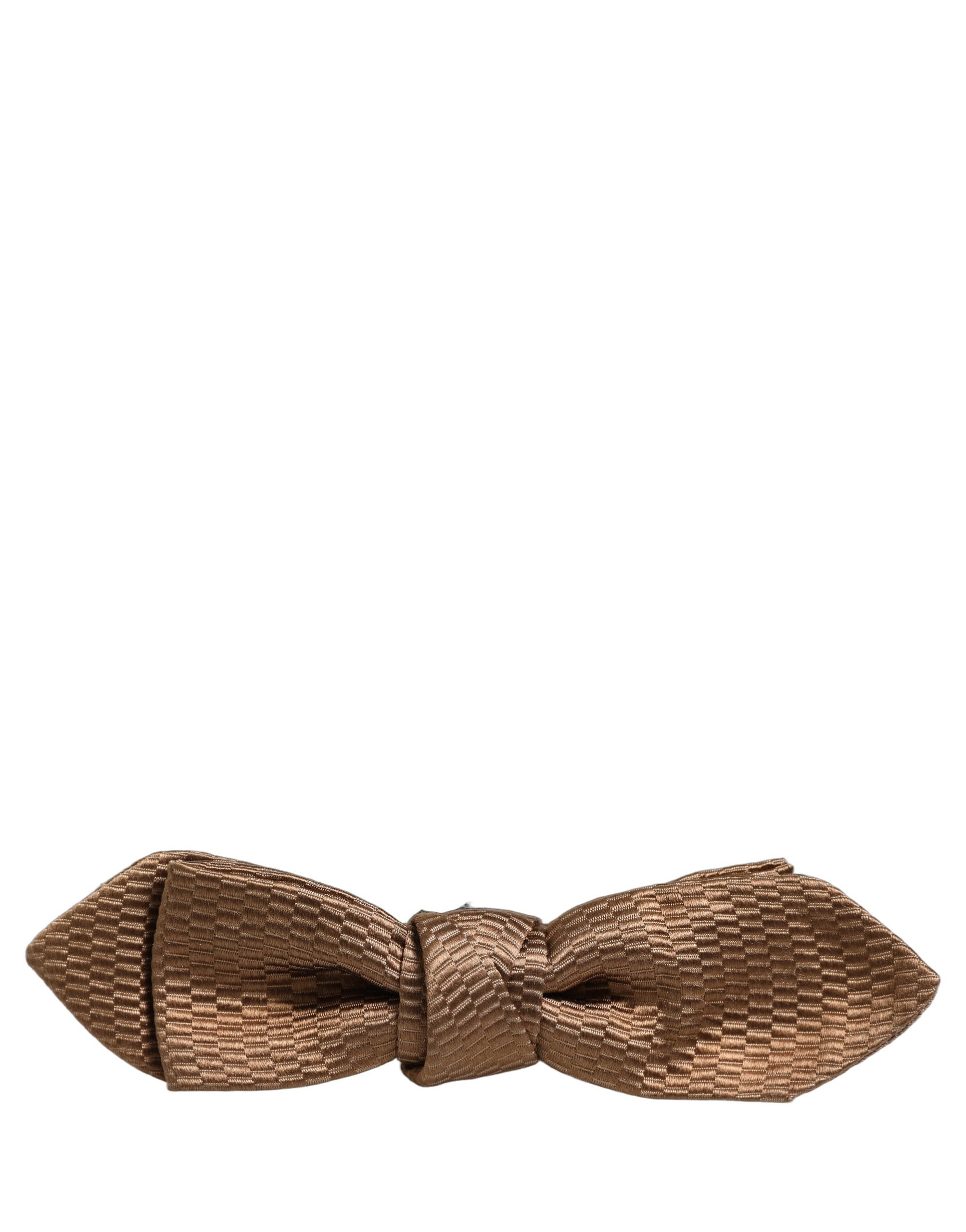 Dolce & Gabbana Men Brown Gold Silk Adjustable Neck Papillon Bow Tie