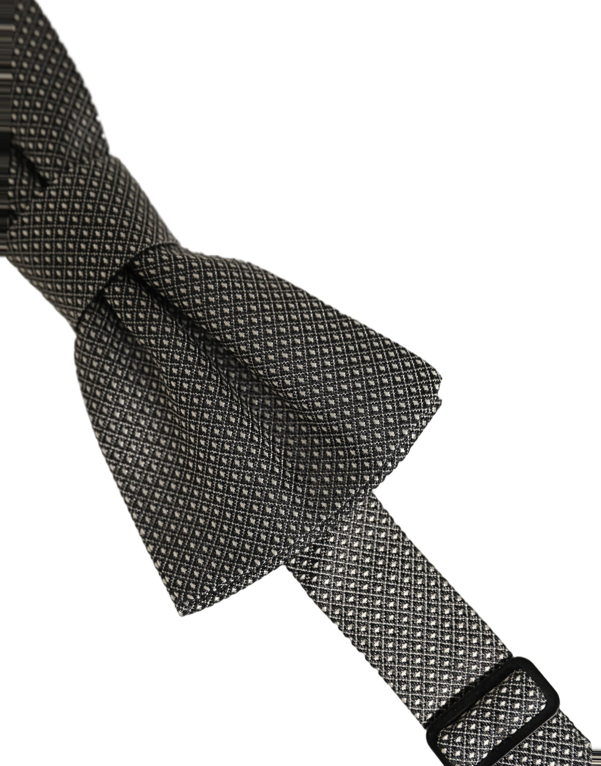 Dolce & Gabbana Men Gray Silk Patterned Adjustable Neck Papillon Bow Tie