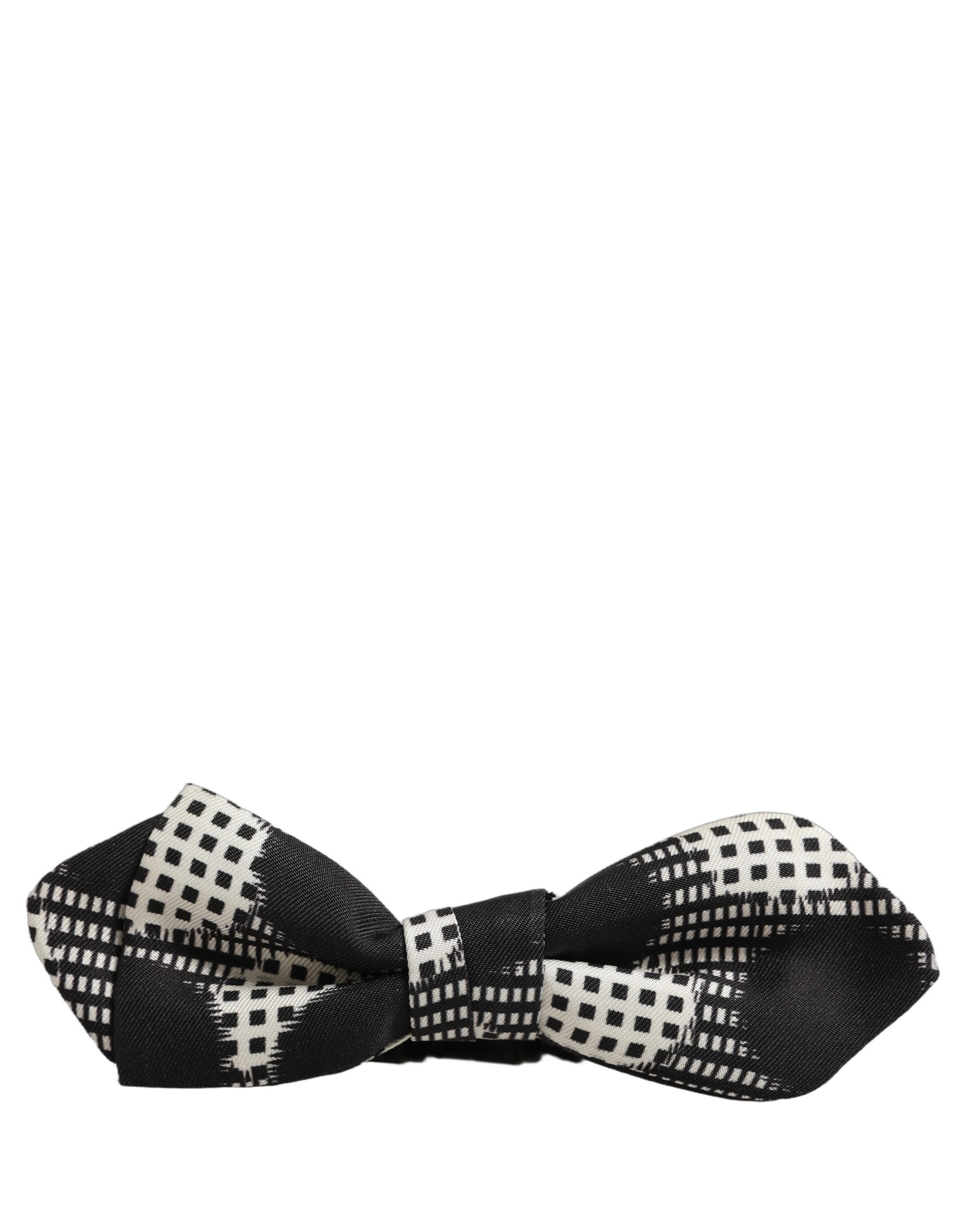 Dolce & Gabbana Dark Gray White Checkered Adjustable Neck Papillon Bow Tie