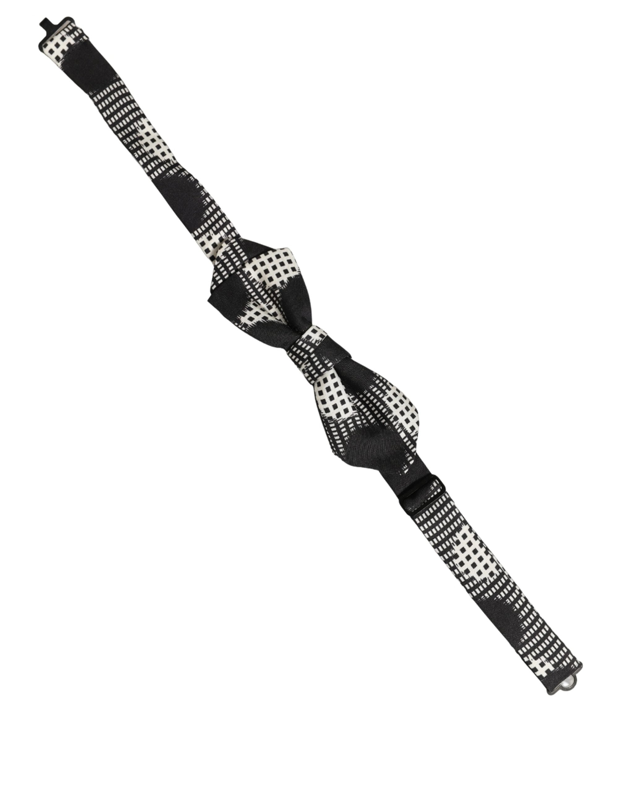 Dolce & Gabbana Dark Gray White Checkered Adjustable Neck Papillon Bow Tie