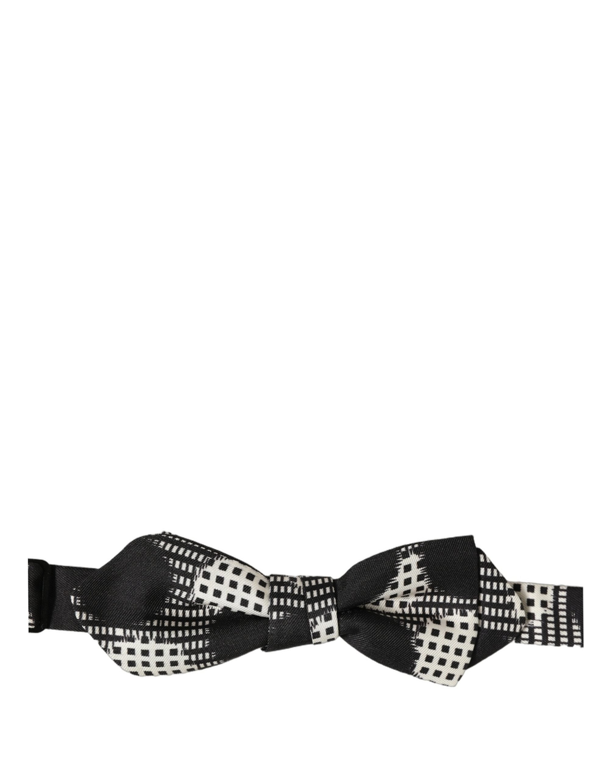 Dolce & Gabbana Dark Gray White Checkered Adjustable Neck Papillon Bow Tie