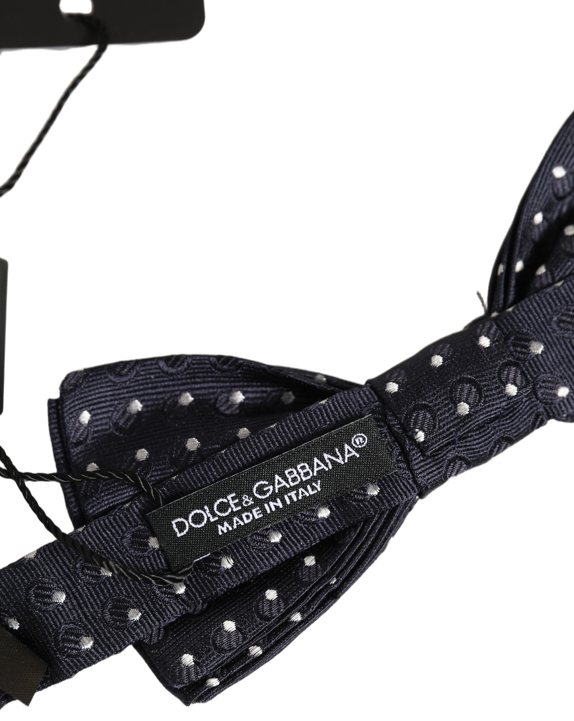 Dolce & Gabbana Dark Blue White Polka Dot Adjustable Neck Papillon Bow Tie