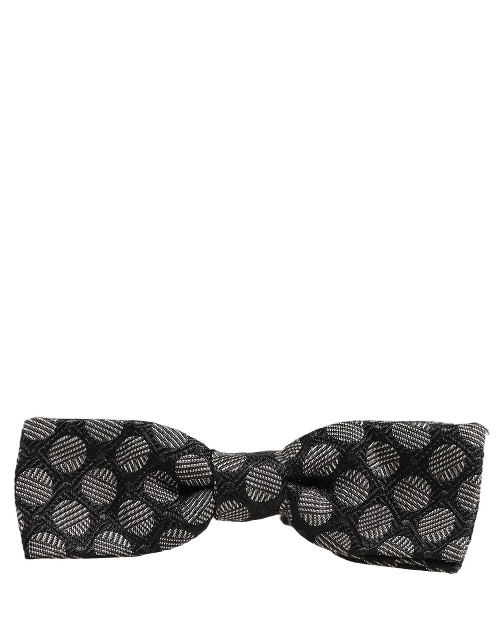 Dolce & Gabbana Dark Gray White Geometric Silk Adjustable Neck Papillon Bow Tie