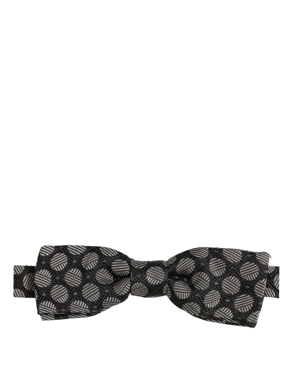 Dolce & Gabbana Dark Gray White Geometric Silk Adjustable Neck Papillon Bow Tie