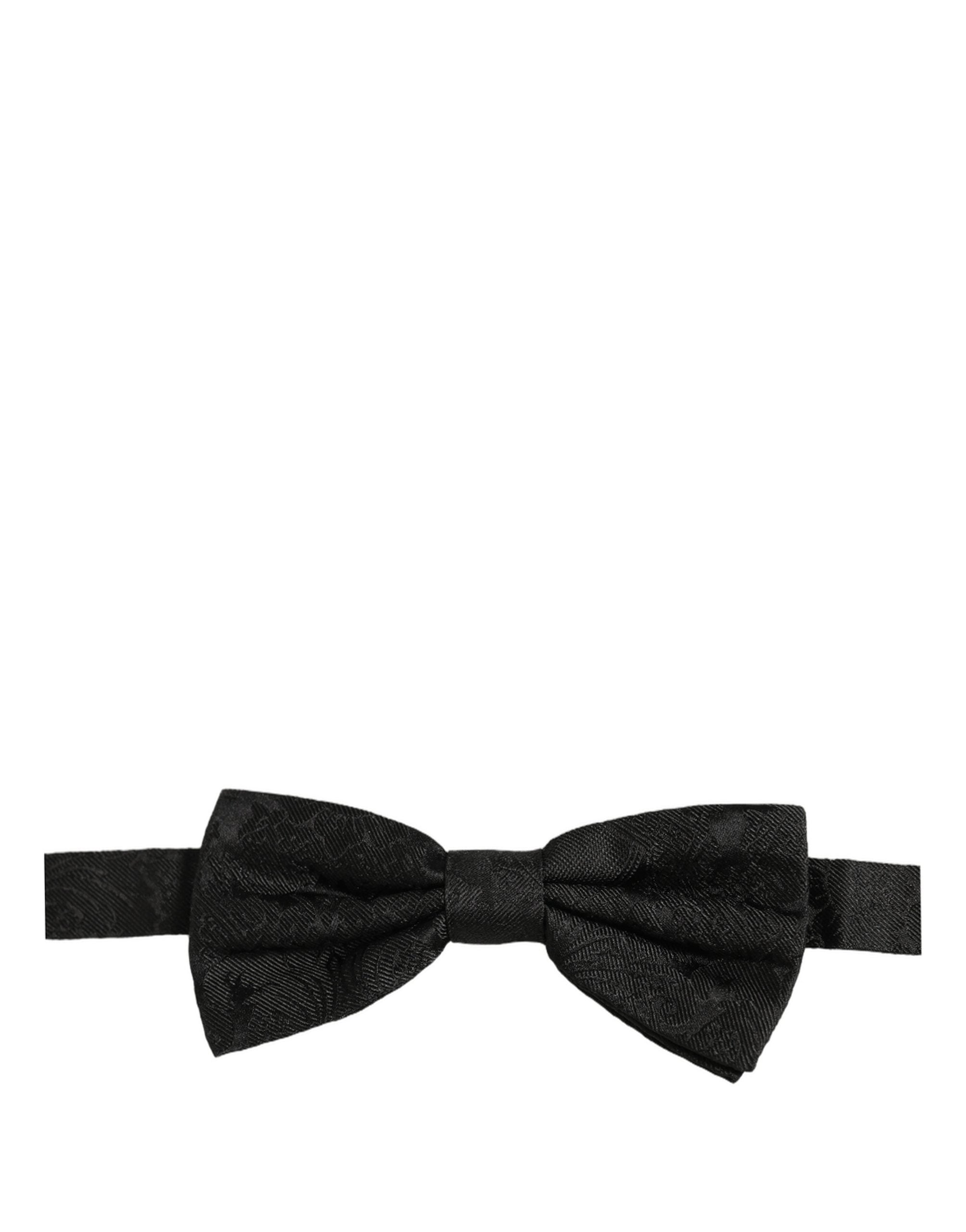 Dolce & Gabbana Men Dark Gray Paisley Silk Adjustable Neck Papillon Bow Tie
