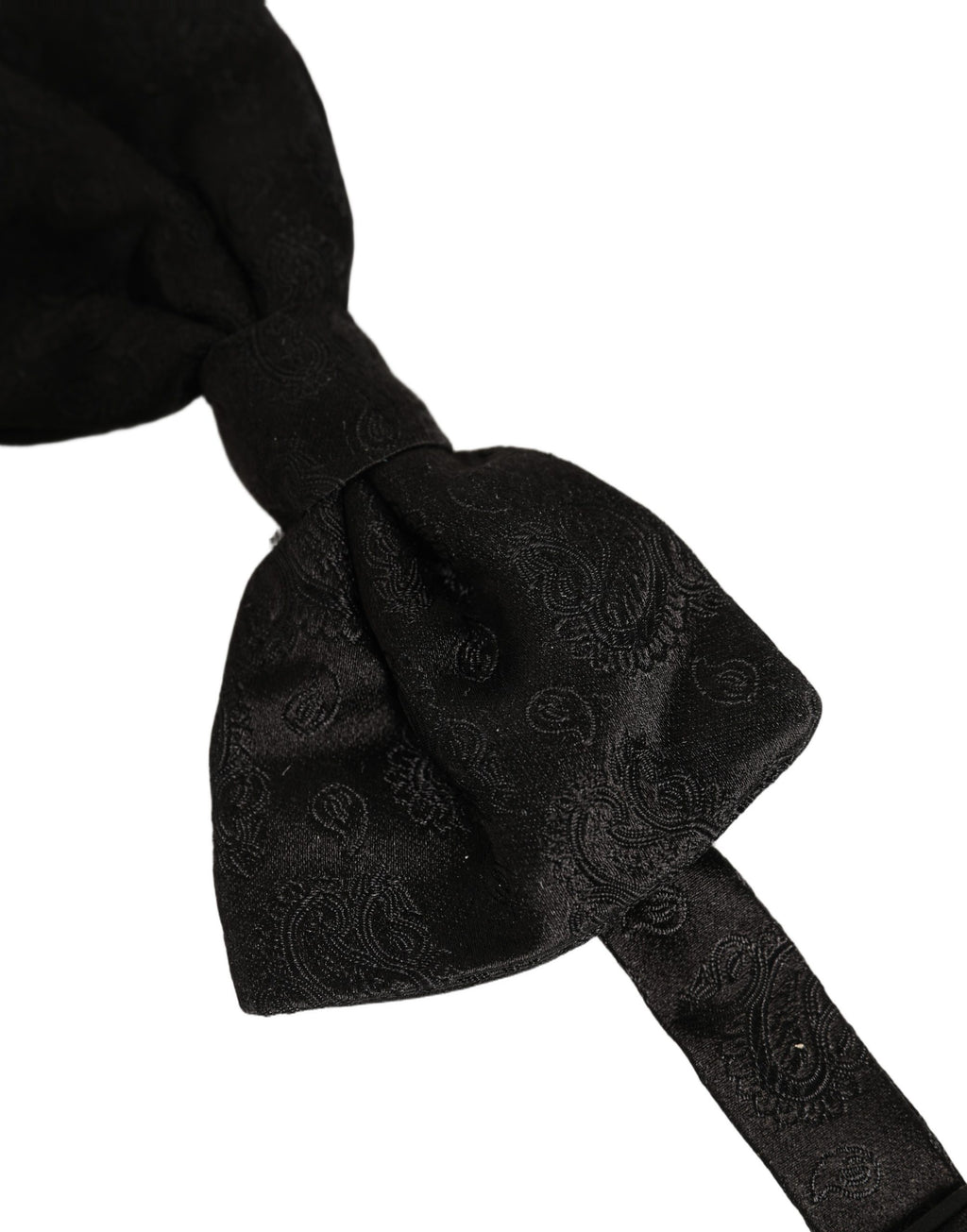 Dolce & Gabbana Men Black Paisley Silk Adjustable Neck Papillon Bow Tie