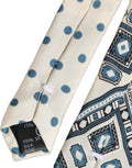 Dolce & Gabbana Men Off White Blue Geometric Adjustable Tied Necktie Tie
