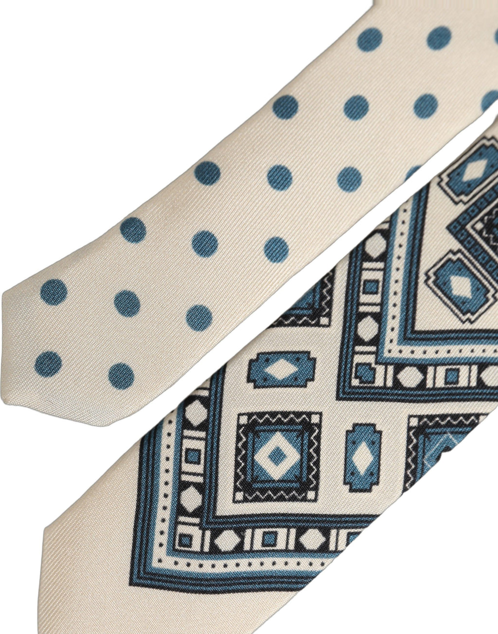 Dolce & Gabbana Men Off White Blue Geometric Adjustable Tied Necktie Tie