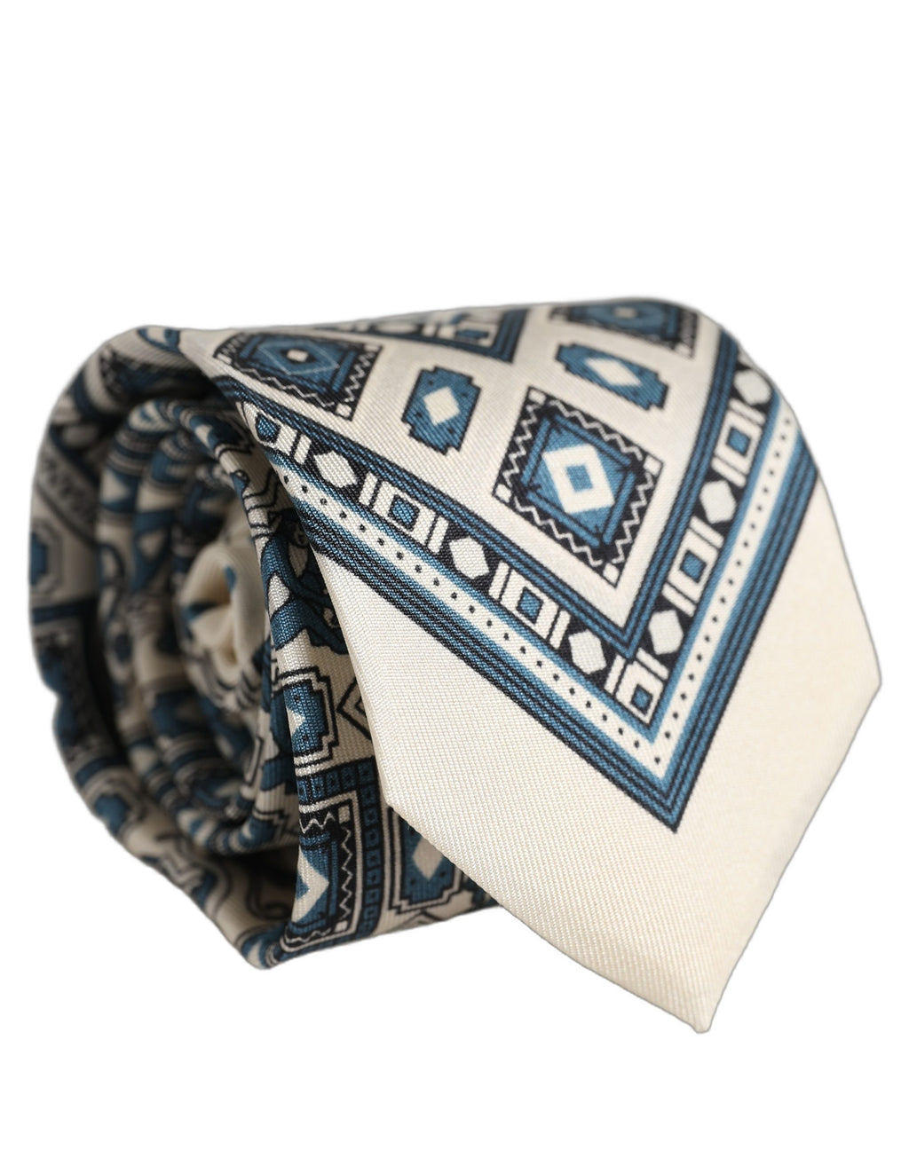 Dolce & Gabbana Men Off White Blue Geometric Adjustable Tied Necktie Tie