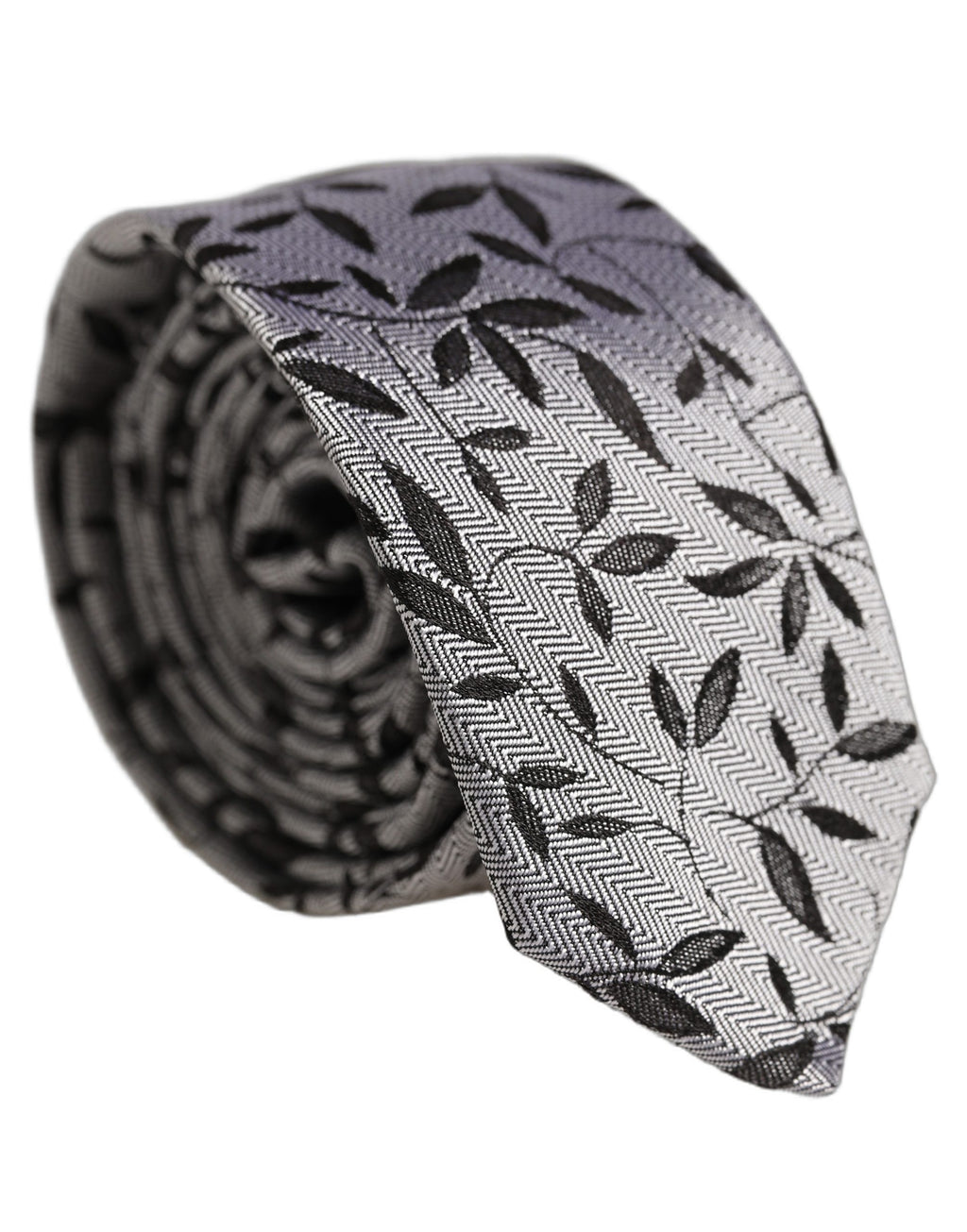 Dolce & Gabbana Men Gray Leaf Pattern Silk Adjustable Tied Necktie Tie