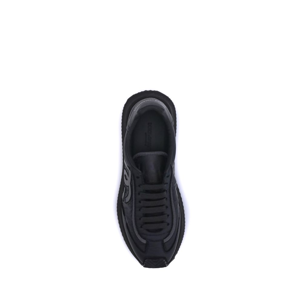Sneakers de sport noires Dolce & Gabbana en tissu, chaussures athlétiques élégantes pour hommes.