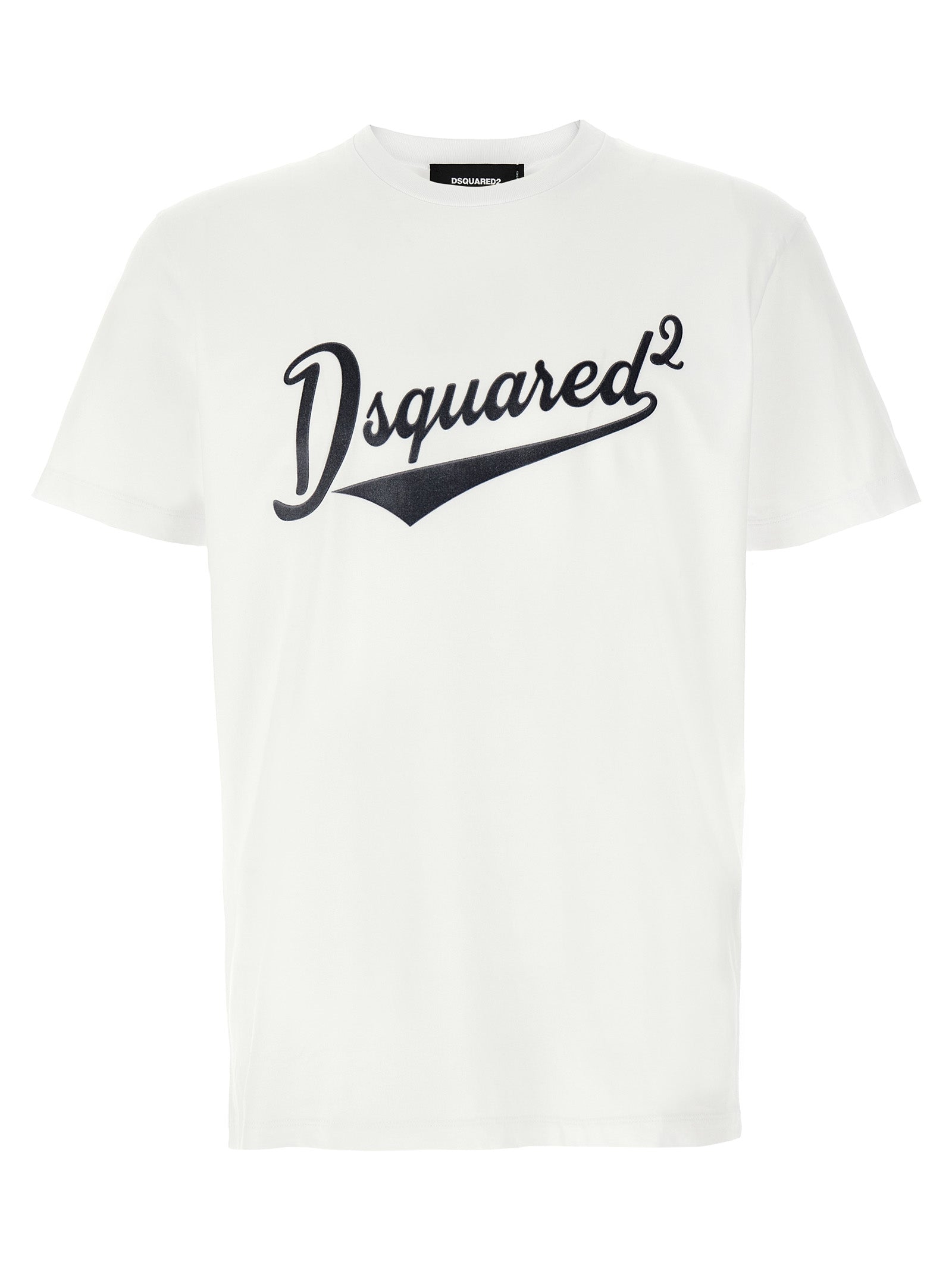 T-shirt blanc en coton de la marque Dsquared², douceur et style décontracté, visible sur l'image.