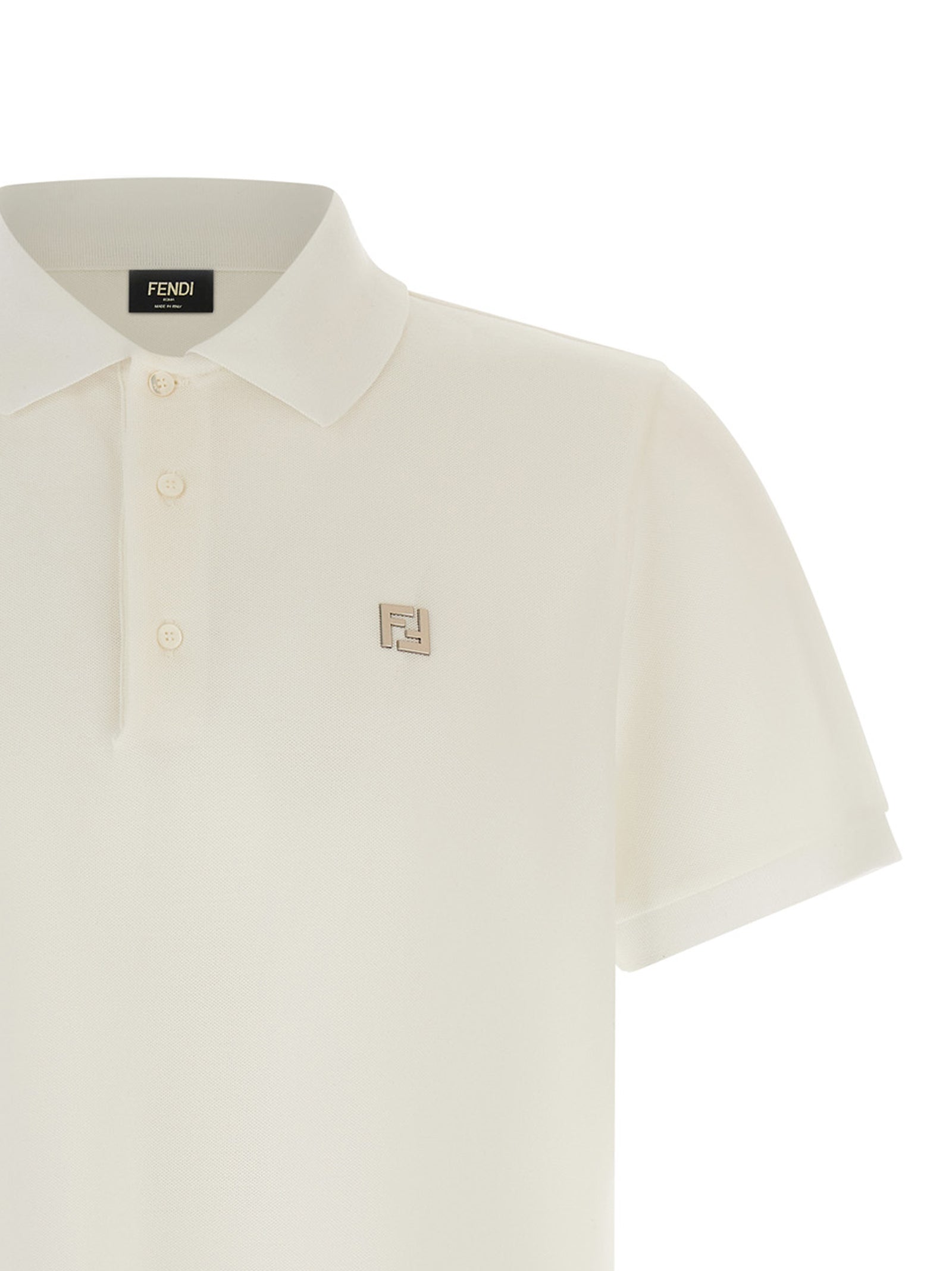 Chemise polo blanche en coton de la marque Fendi, visible avec col et boutons, élégante et confortable.