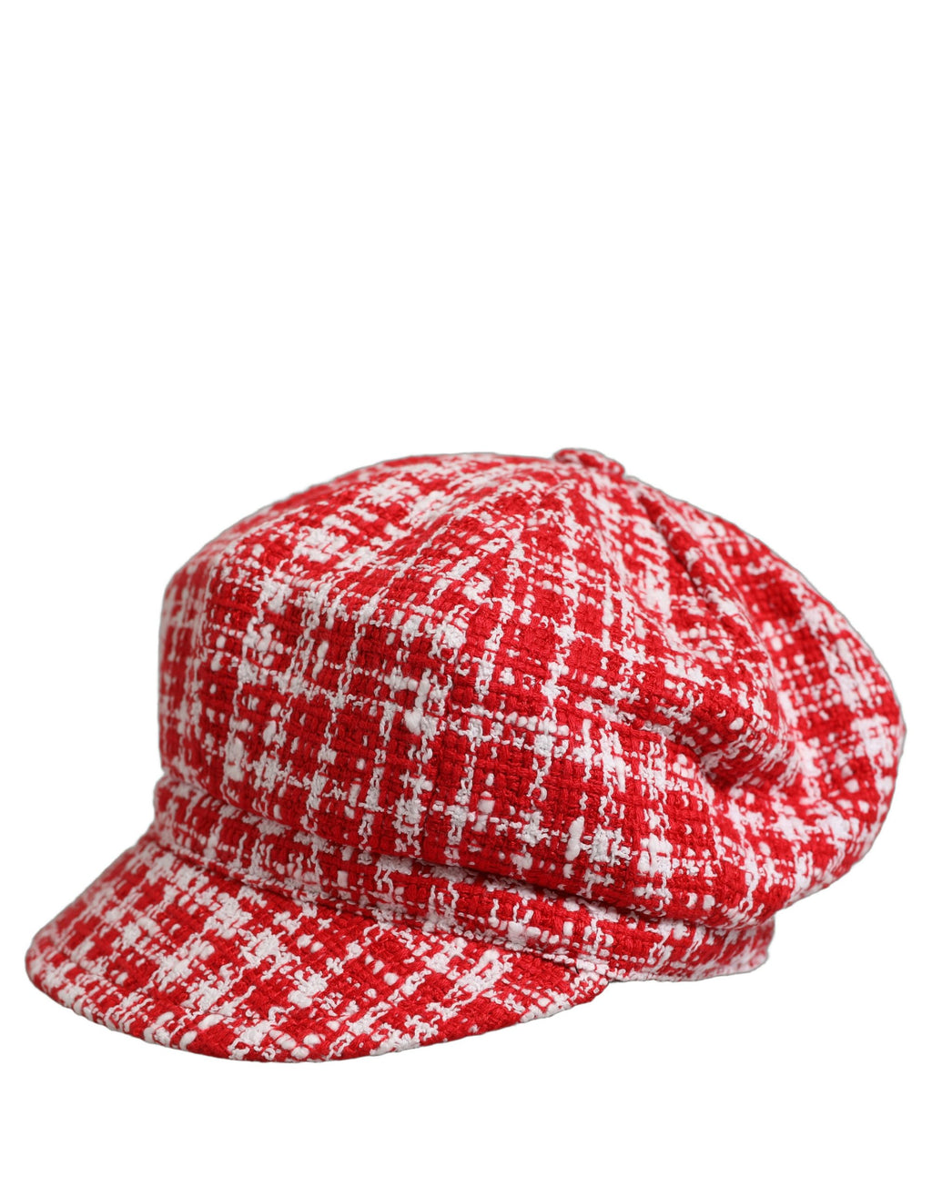 Dolce & Gabbana Red White Tweed Textured Baker Boy Capello Hat