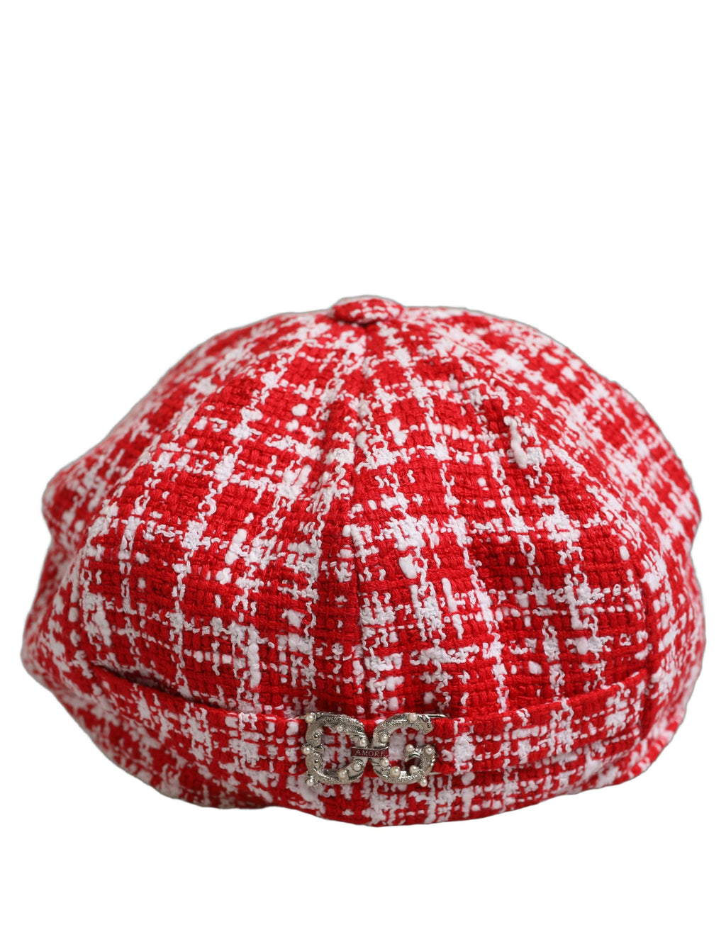 Dolce & Gabbana Red White Tweed Textured Baker Boy Capello Hat
