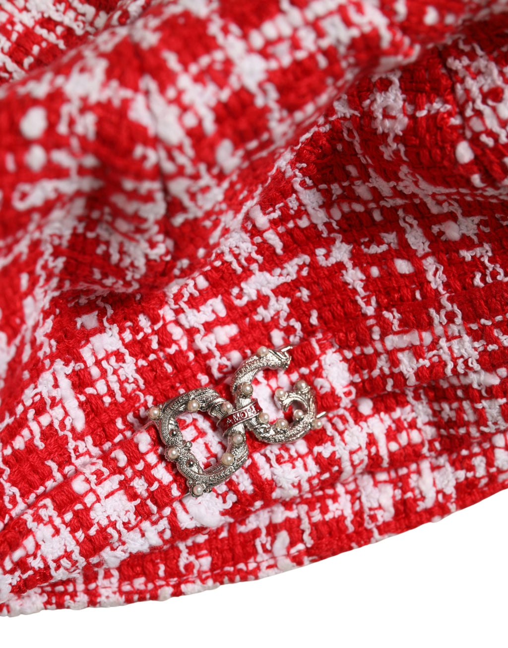 Dolce & Gabbana Red White Tweed Textured Baker Boy Capello Hat