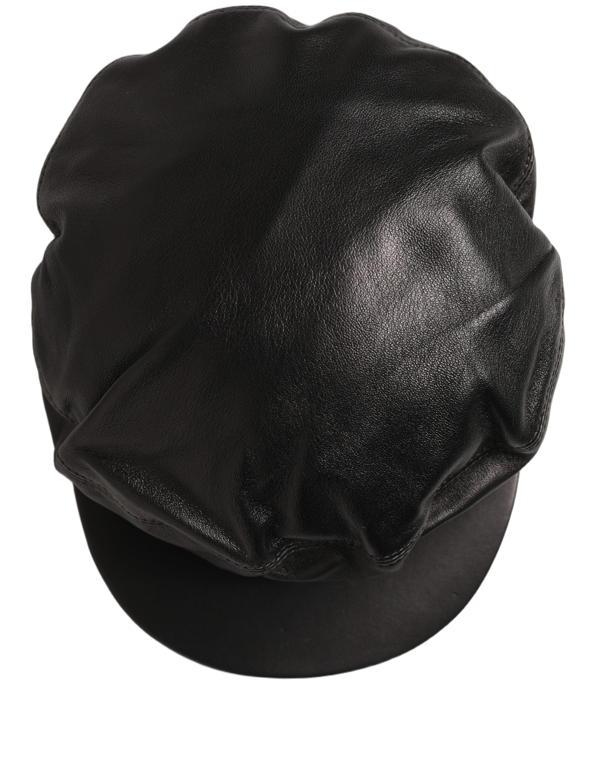 Dolce & Gabbana Black Lambskin Leather Newsboy Capello Hat