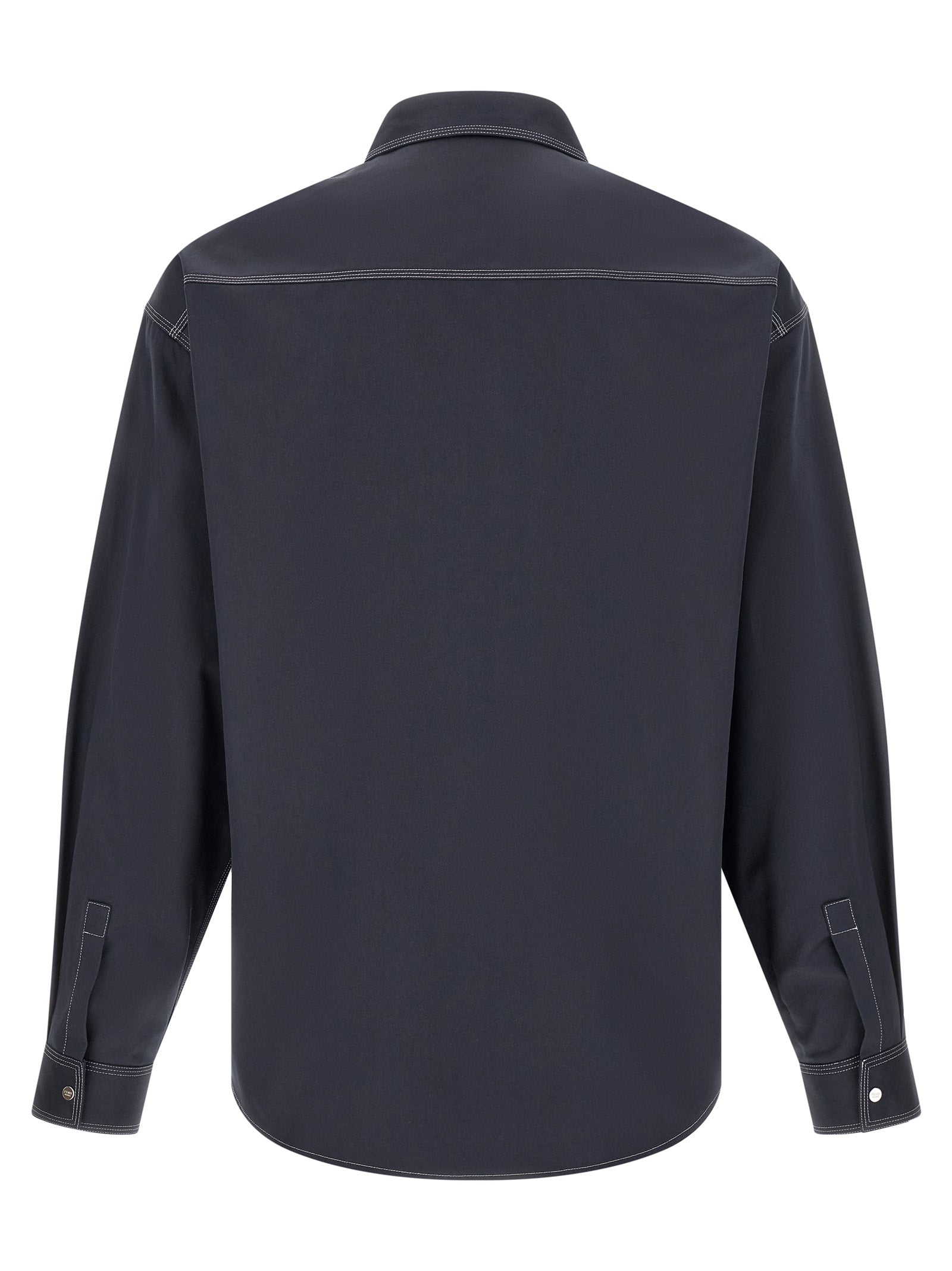 Chemisier en coton bleu Fendi avec détails élégants, visible sur un fond neutre, pour un style sophistiqué et tendance.