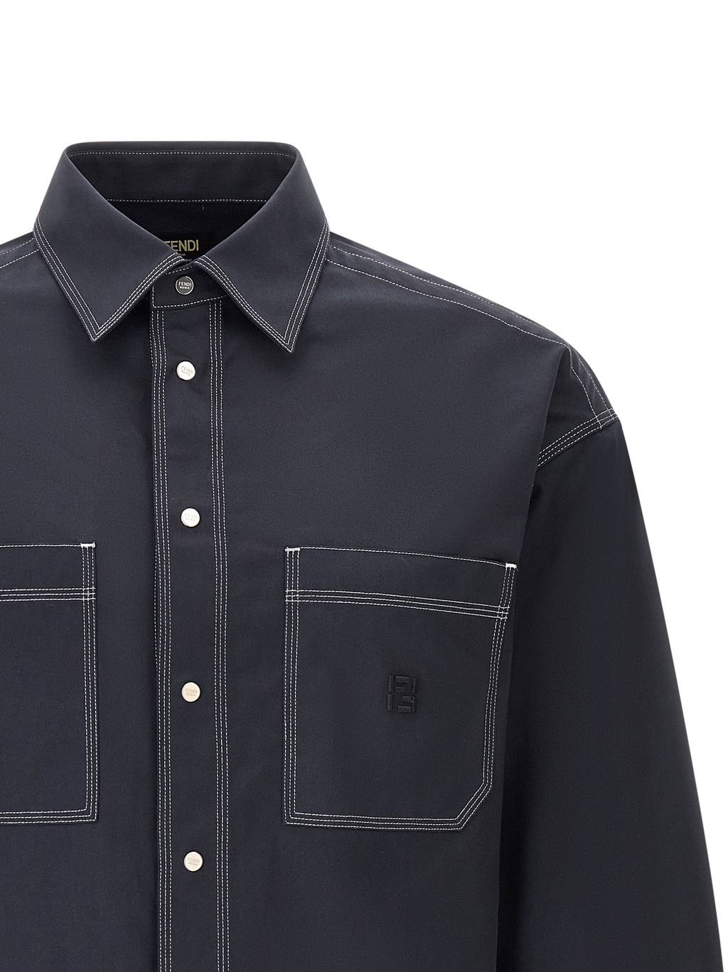 Chemise en coton bleue Fendi avec col classique et manches longues, élégante et confortable pour un style chic.