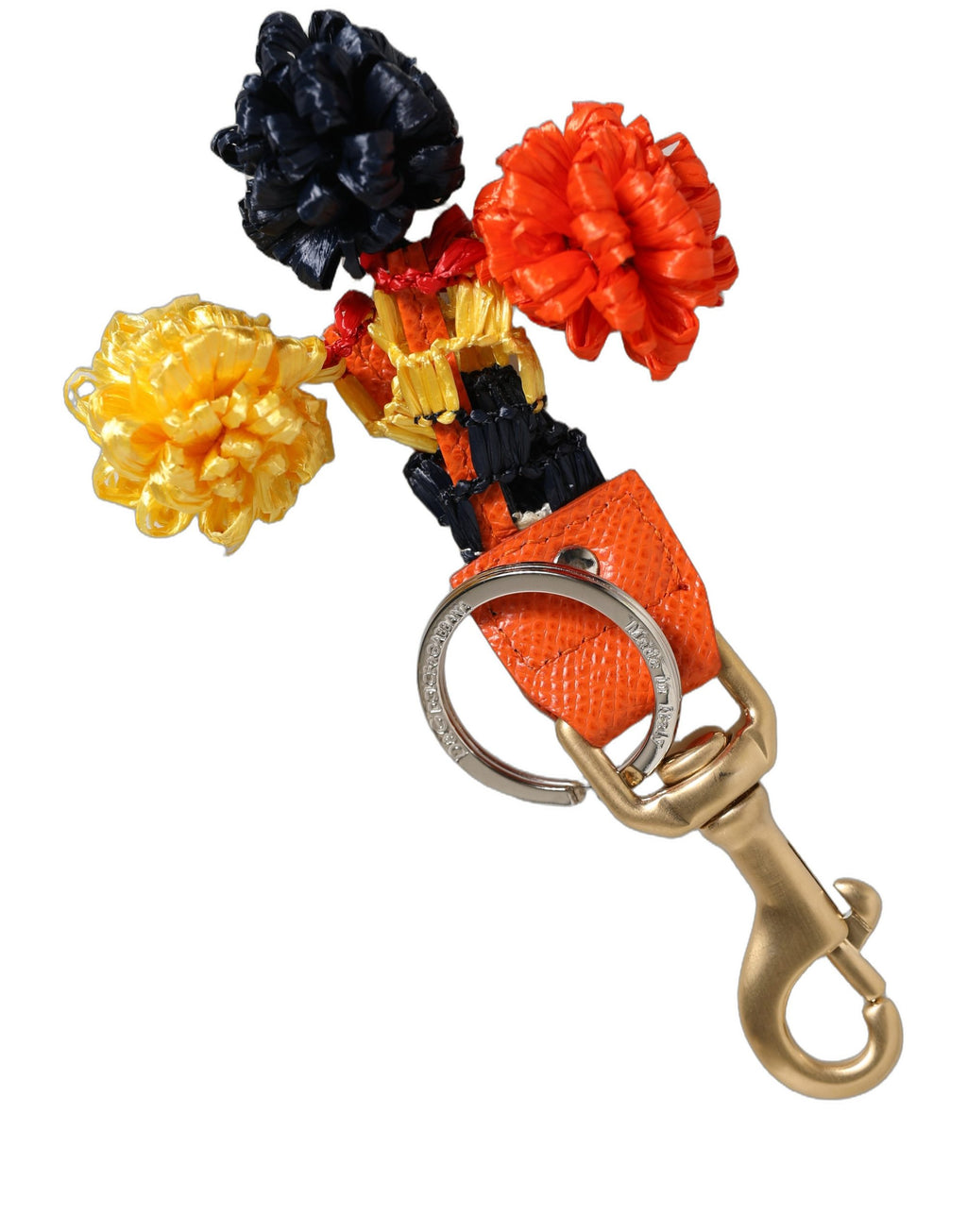 Dolce & Gabbana Raffia Leather Clasp Finder Chain Keyring Multicolor