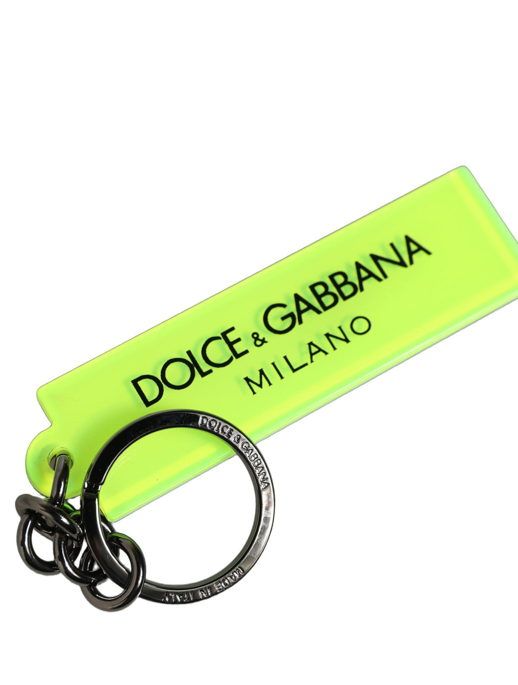 Dolce & Gabbana Neon Green Logo Print Charm Metal Keychain Keyring