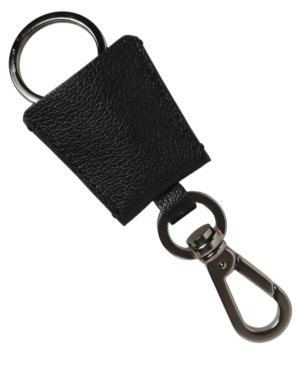 Dolce & Gabbana Black Dauphine Leather Silver Metal Logo Plaque Keyring