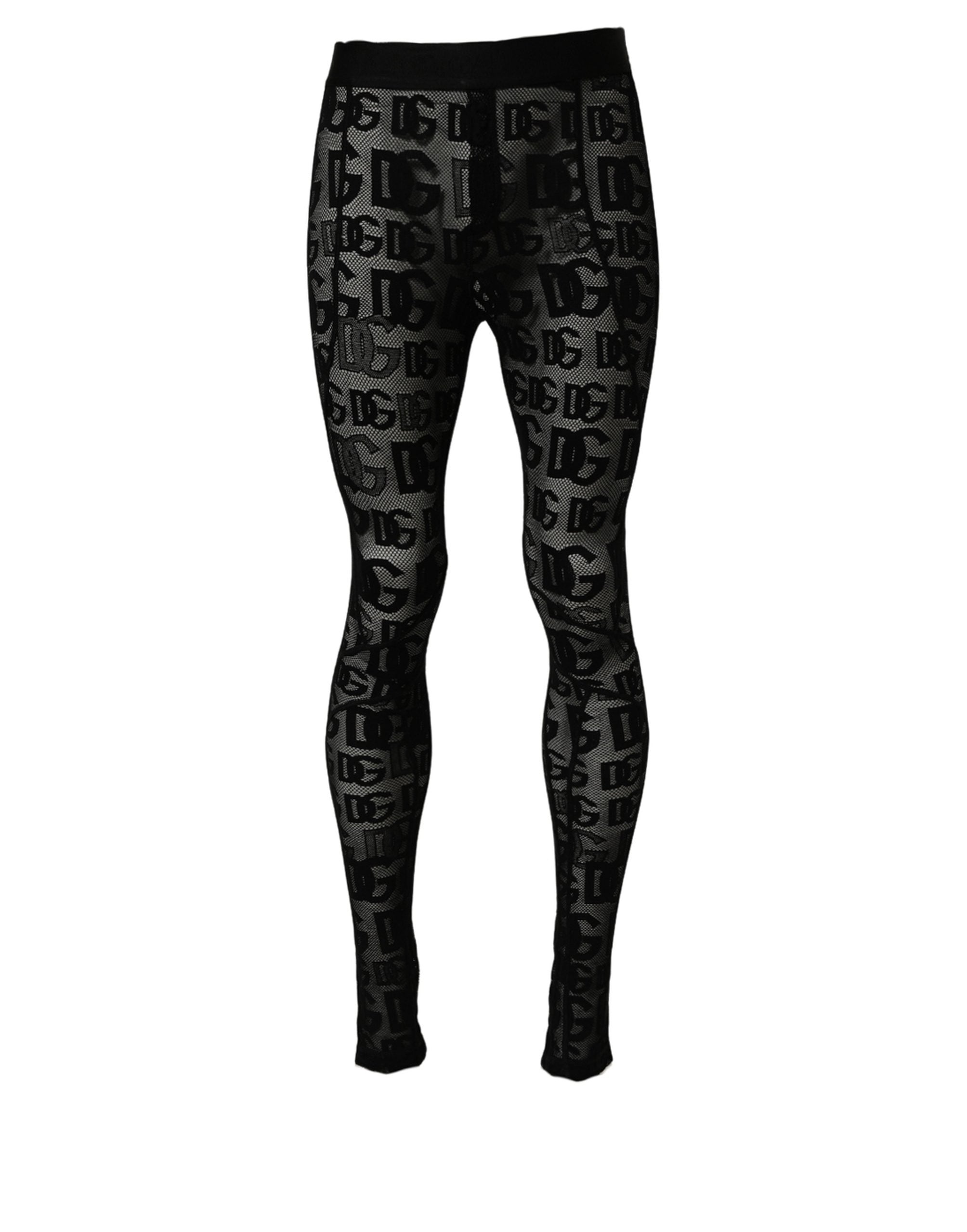 Dolce & Gabbana Schwarze Strumpfhose mit Allover-Logo-Print
