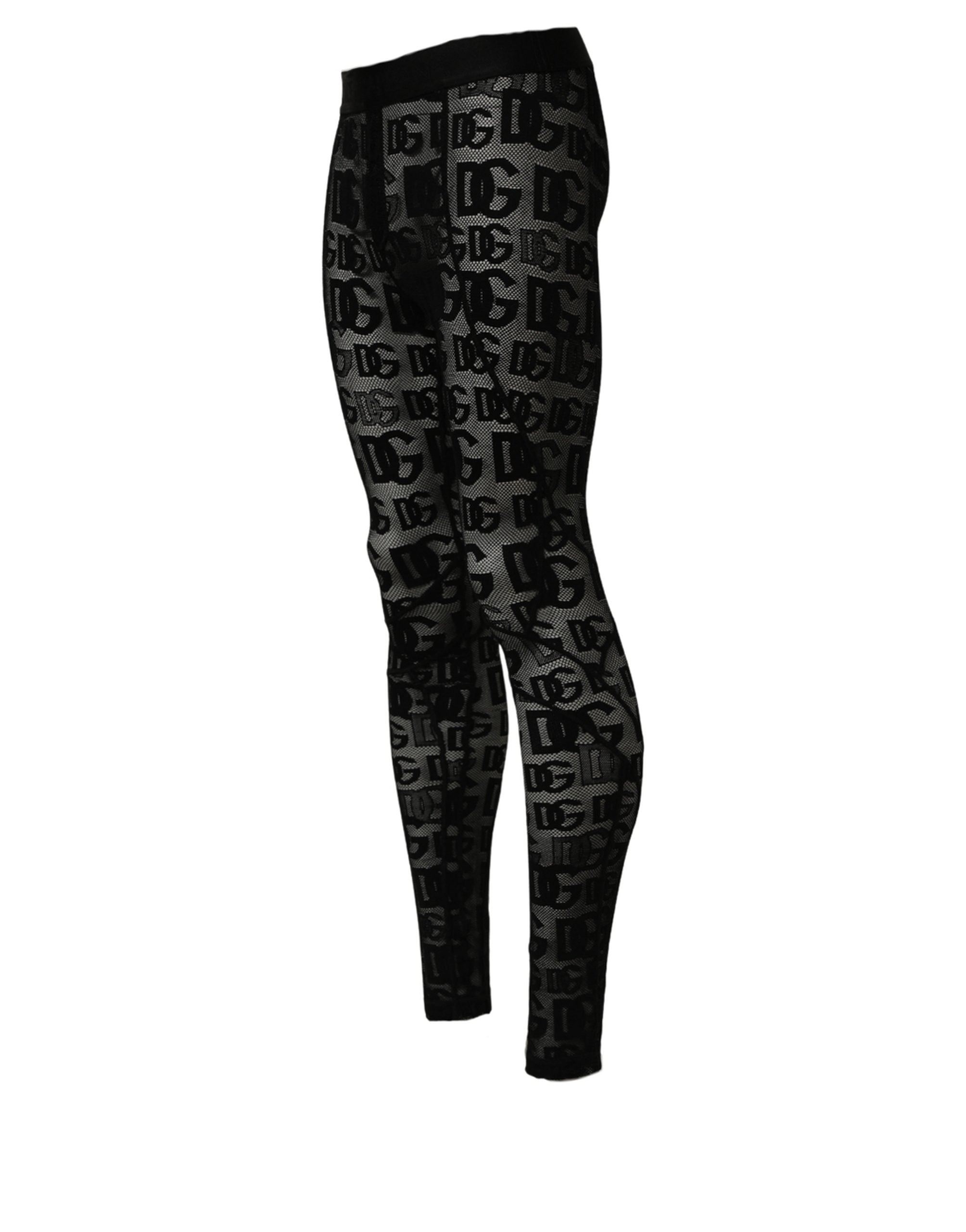 Dolce & Gabbana Schwarze Strumpfhose mit Allover-Logo-Print