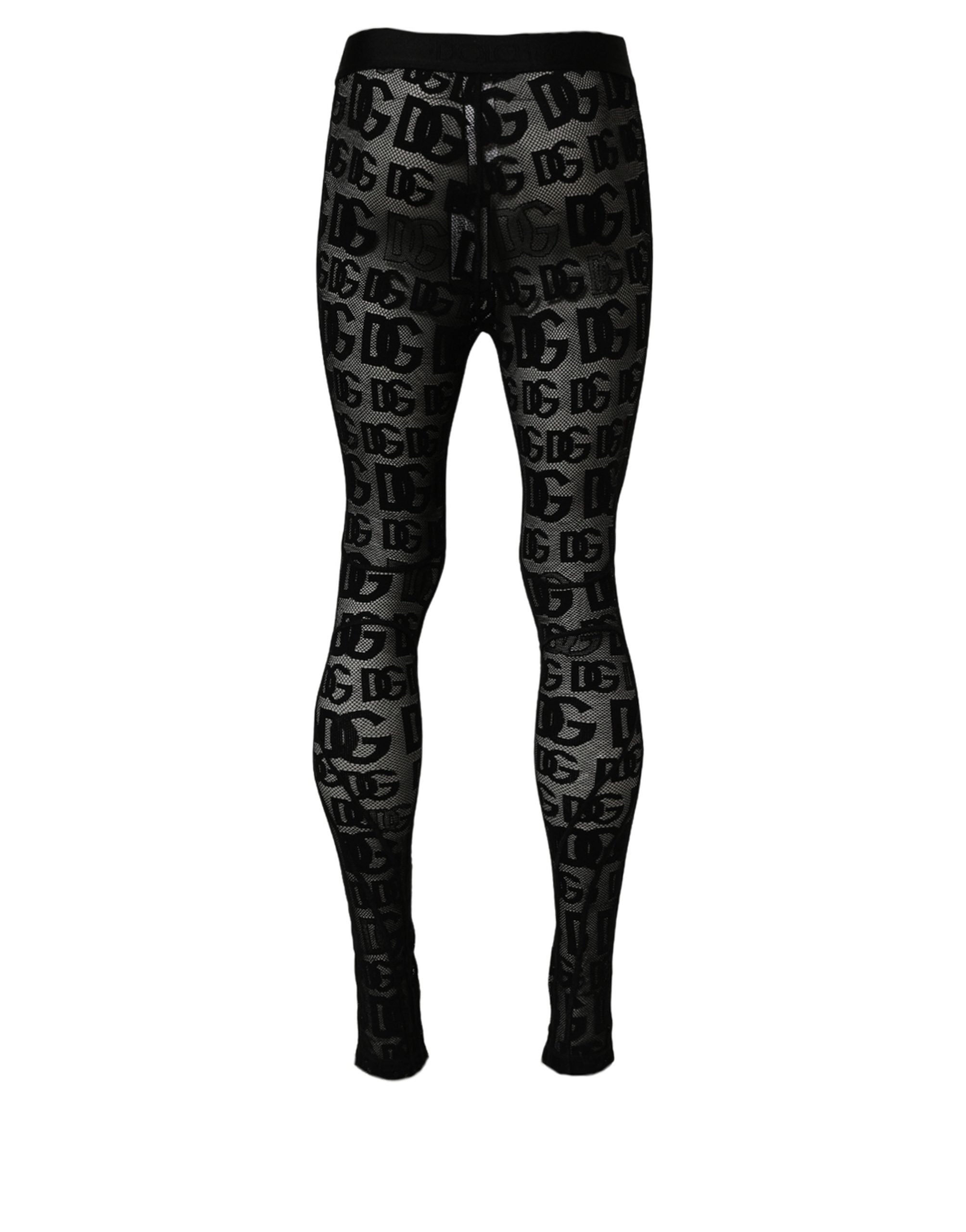 Dolce & Gabbana Schwarze Strumpfhose mit Allover-Logo-Print