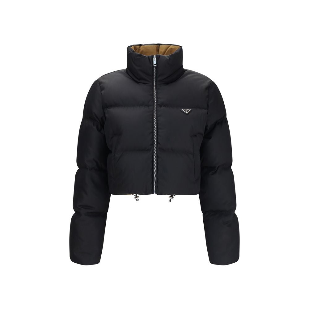 Prada Schwarze Gänsedaunenjacke in voller Länge